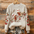 Comstylish Women's Christmas Two Robins Art Cozy Plush Sweater