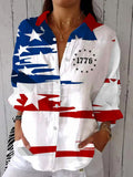 Comstylish Women's Independence Day Vintage Flag Design Printed Casual Shirt