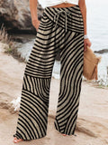 Comstylish Vintage Stripe Pattern Women's Linen Wide Leg Pants