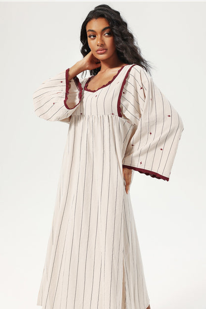 Striped Flared Sleeve Square Collar Knit Midi Dress