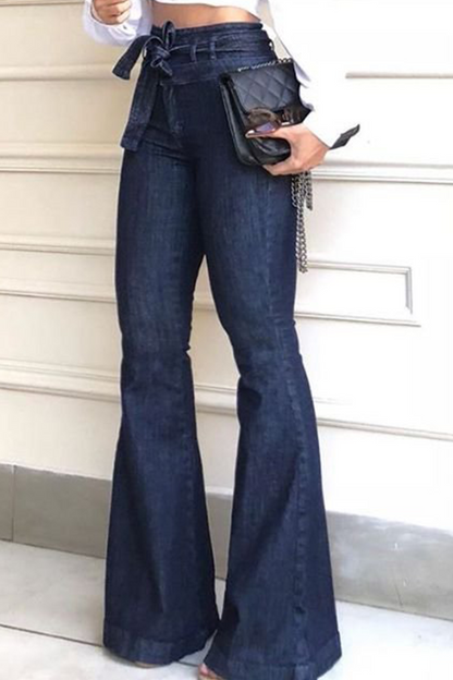 Patchwork Mid Waist Boot Cut Denim Jeans