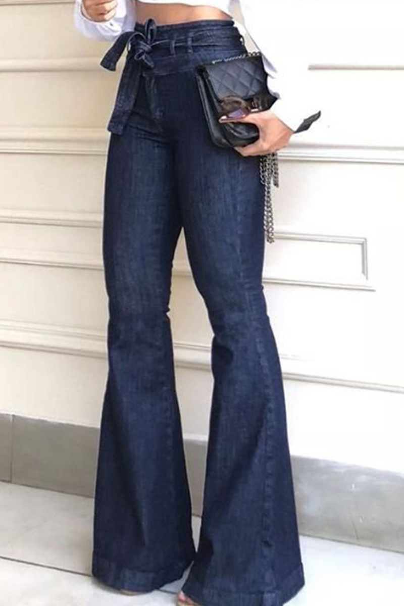Patchwork Mid Waist Boot Cut Denim Jeans