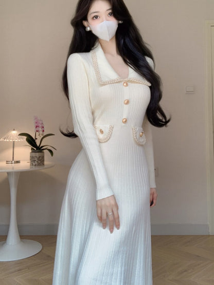 Autumn Winter Knitted Dress Long Sleeve Soft Slim Pullover Sweater Midi Dresses Female Party Vestidos New