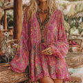 Women's V Neck Boho Floral Art Casual Shirt elevenforest