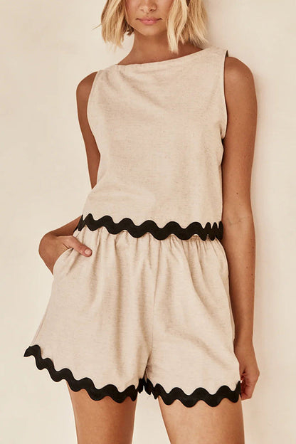 Leilani Tank Top and Elastic Waist Pocket Shorts Set