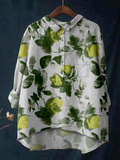 Women's Flower Print Casual Cotton And Linen Shirt