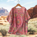 Women's Retro Ethnic Totem Art Print Casual Linen Crew Neck Shirt elevenforest