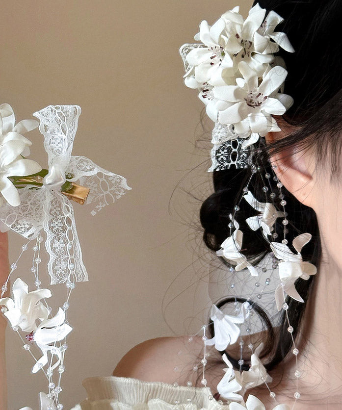 Art White Alloy Pearl Tassel a Pair Hairpin