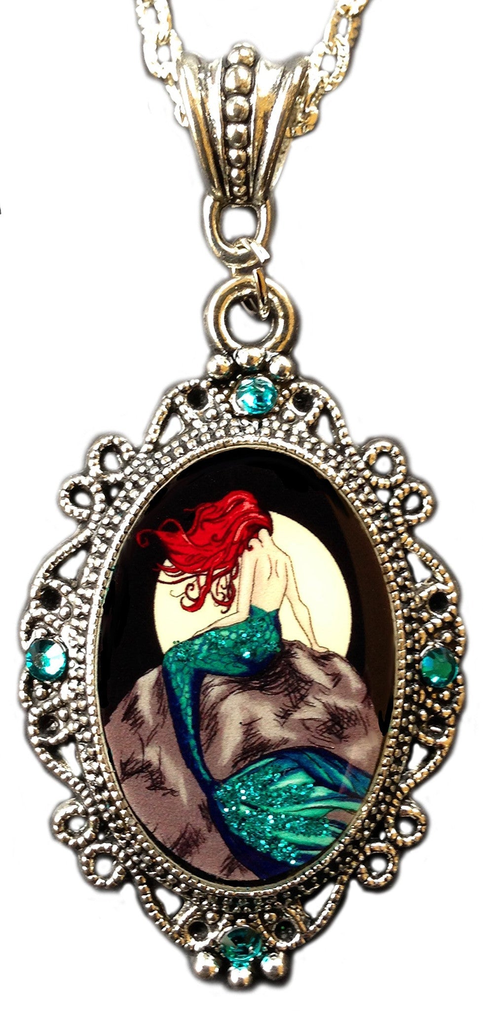 Alkemie Mermaid Cameo With Sparkles Pendant Necklace