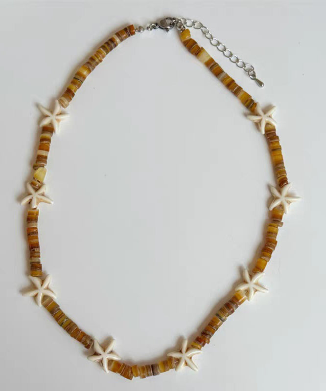 Beach Yellow Alloy Starfish Shell Beading Necklace