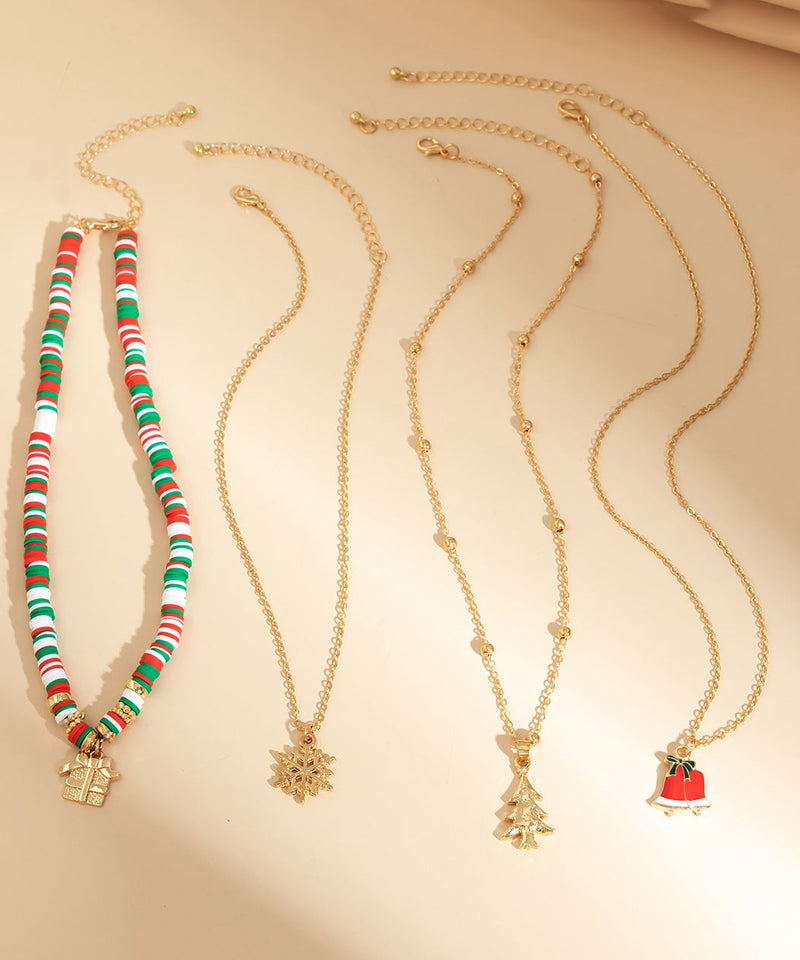 Colorblock Alloy Multilayer Four Piece Set Pendant Necklace Ra007