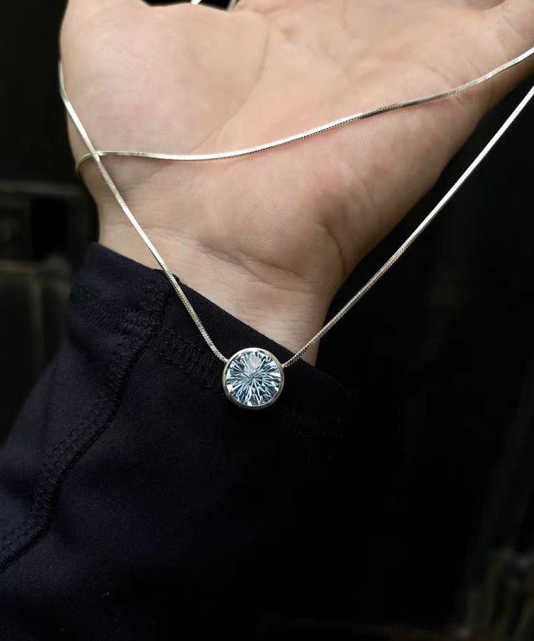Blue Stainless Steel Gem Stone Pendant Necklace Gh1038