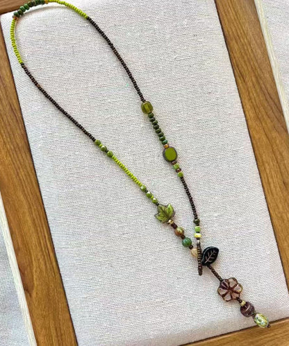 Green Hand Woven Beading Lariat Necklace Qu023