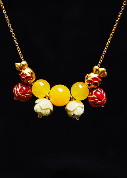 Lotus Bead Goldfish Beeswax Pendant Necklace