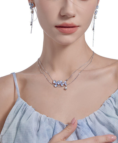 Silk Copper Alloy Zircon Pendant Necklace