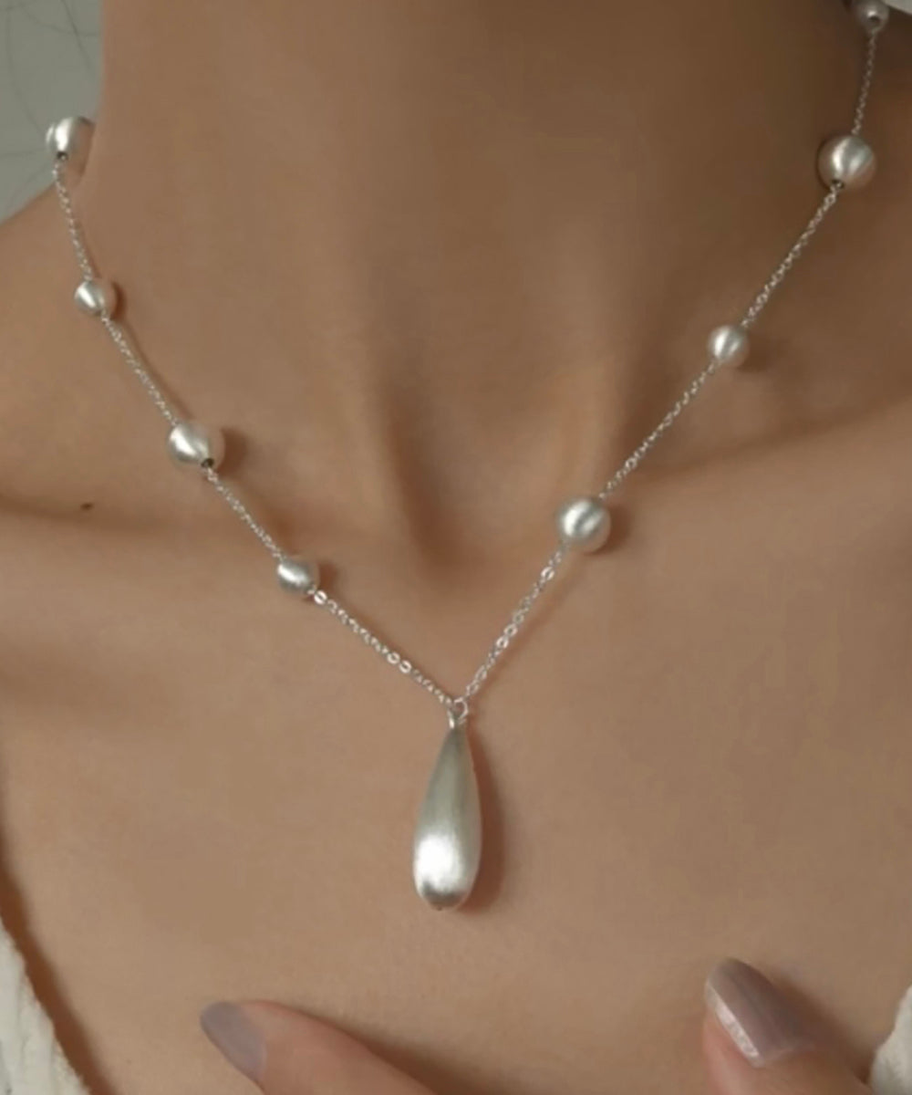 Silk Copper Silver-plated Pearl Water Droplet Pendant Necklace