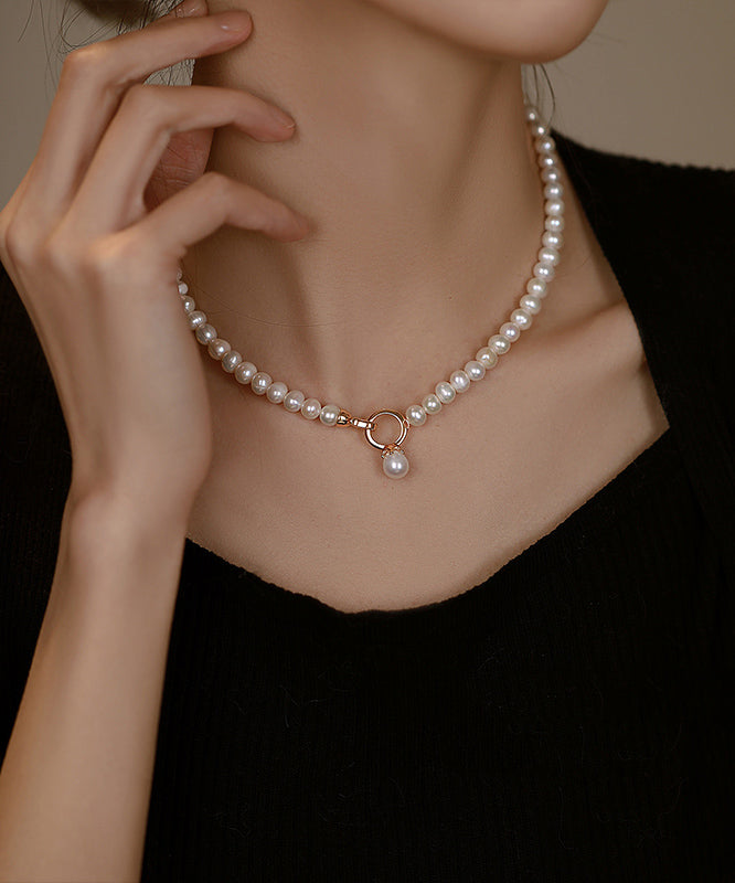 Classy White Sterling Silver Alloy Pearl Beading Pendant Necklace Wf021