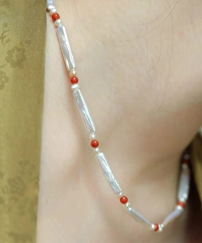 Classy White Sterling Silver Overgild Pearl Agate Princess Necklace Ii017