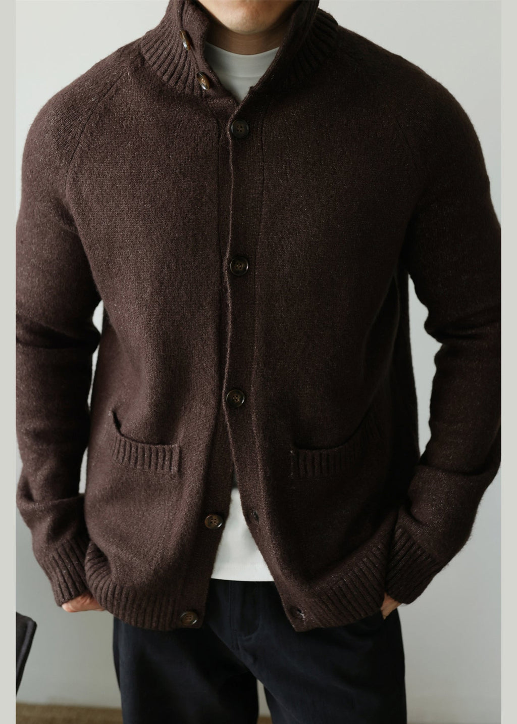 Coffee Pockets Cozy Cotton Knit Cardigan Peter Pan Collar