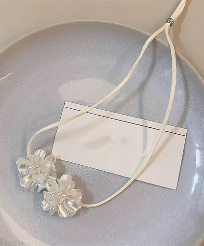 White Leather Bow Tie Lace Pendant Necklace Yu003