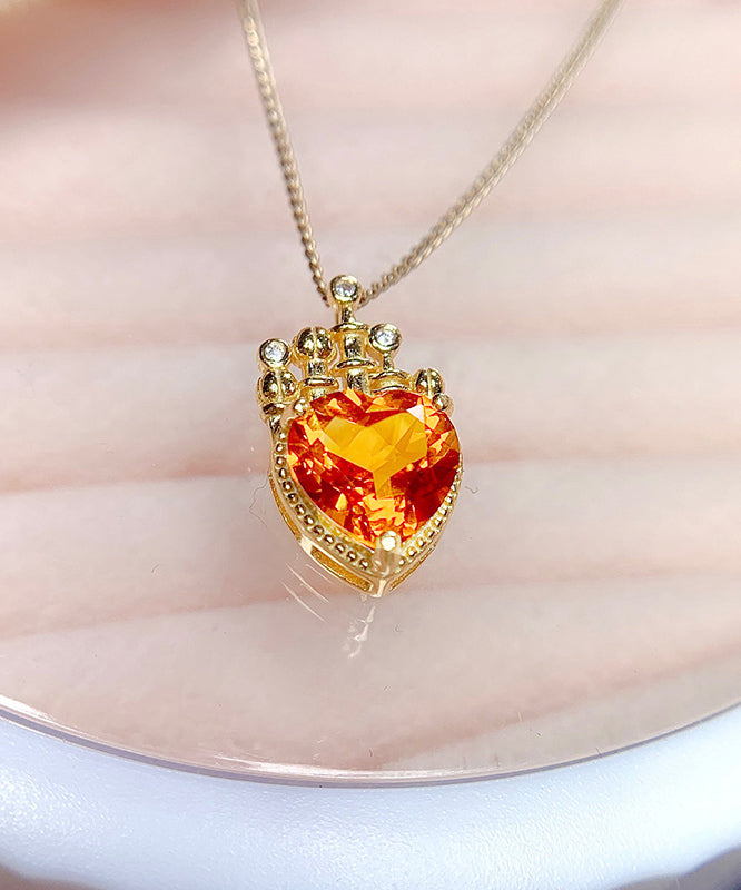 Diy Yellow Sterling Silver Overgild Crystal Pendant Necklace Qu041