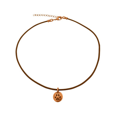 Dragonweave Paw Circle Charm Necklace and Earring Set, Antique Copper Brown Leather Choker and Leverback Earrings