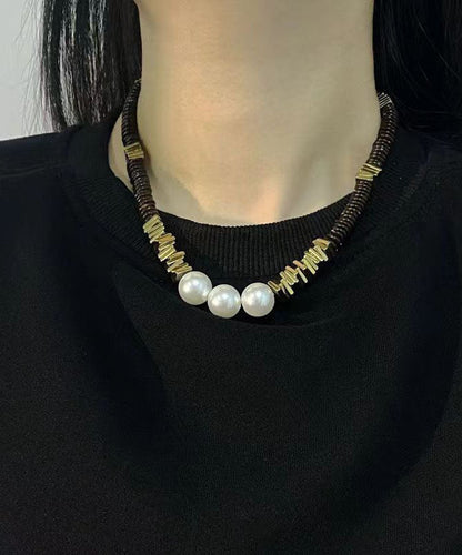 Black Alloy Pearl Beading Gratuated Bead Necklace