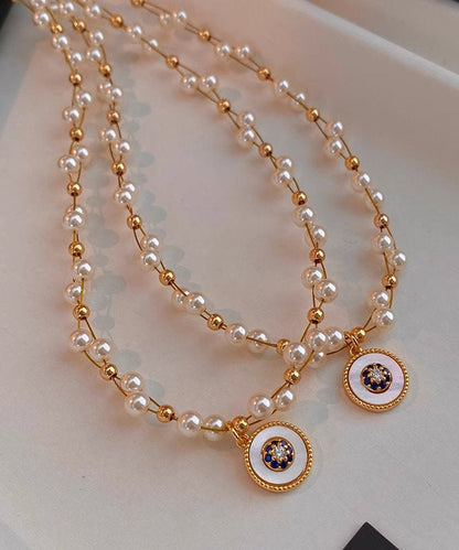 Pearl Double Layered Gilded Circle Pendant Necklace