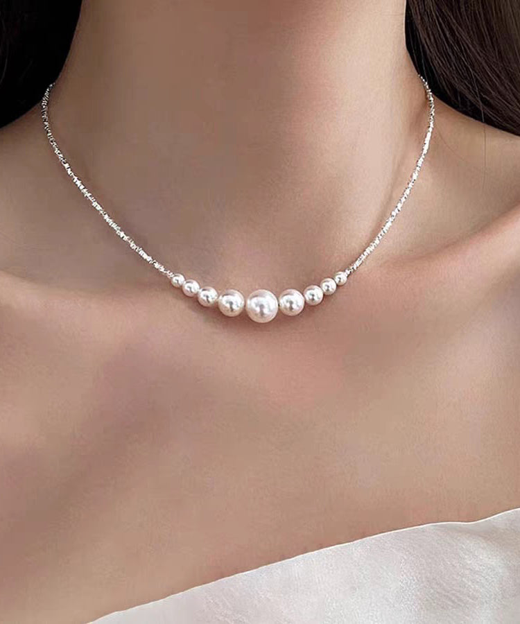 White Alloy Broken Silver Pearl Pendant Necklace