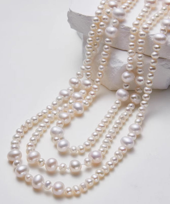 White Sterling Silver Pearl Sweater Necklace