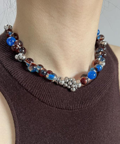 Multicolor Stainless Steel Acrylic Beading Gratuated Bead Necklace Wi010
