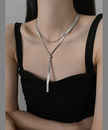 Fine Silk Sterling Silver Pullable Long Necklace Qq073