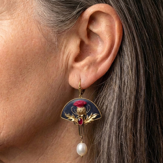 A Boho Earring Set With Pearls And Red Crystal