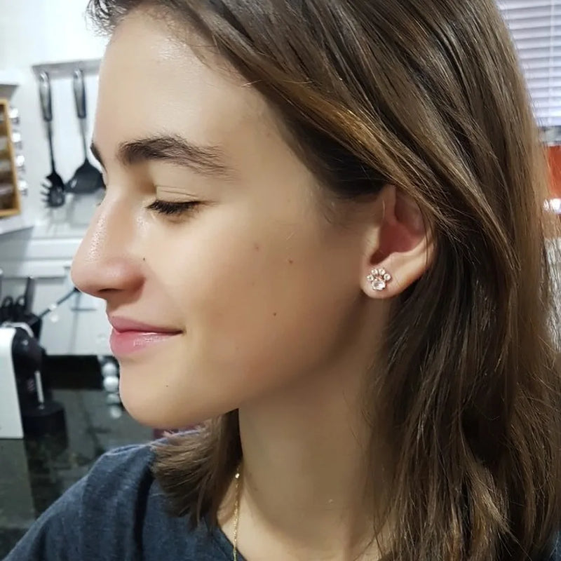 Sterling Silver Rose Quartz Paw Earrings