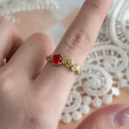 [] Red Gem Rose Ring