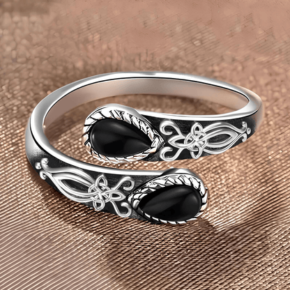 Obsidian Witch's Knot Protection Ring