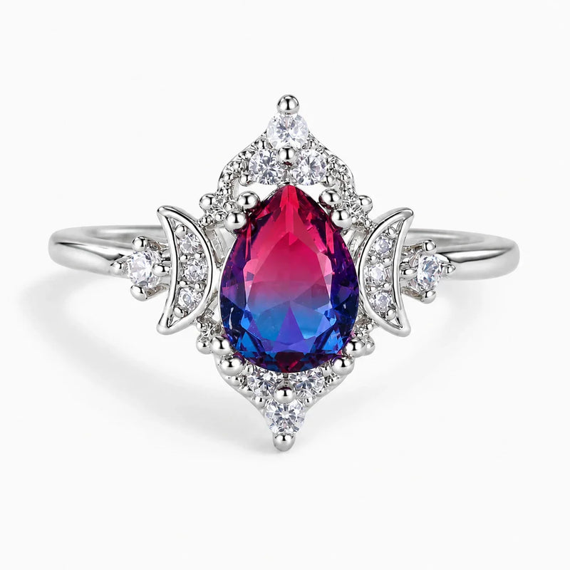 Mystic Triple Moon Goddess Tourmaline Ring