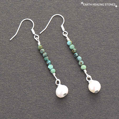 African Turquoise & Pearl Drop Earrings
