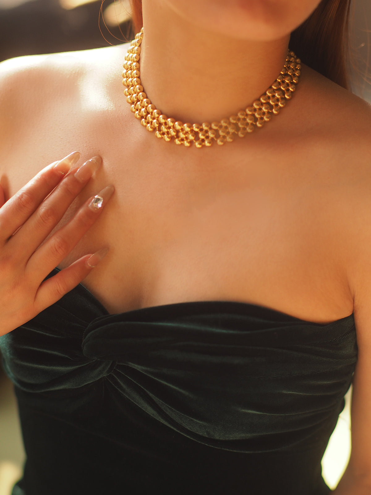 Tayah Golden Beaded Choker Necklace