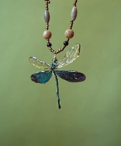 Original Design Colorblock Beading Dragonfly Pendant Necklace Qj052