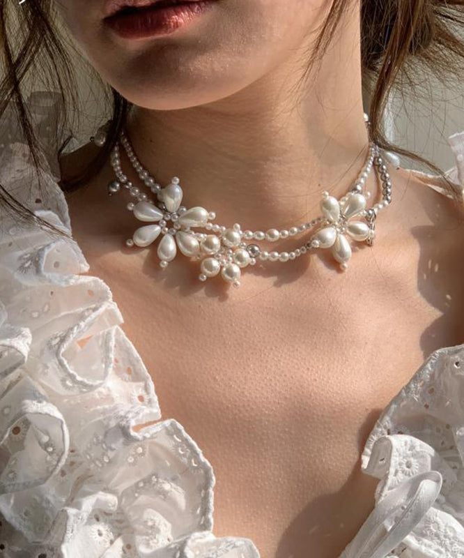 Original Design White Alloy Pearl Beading Pendant Necklace Yu022