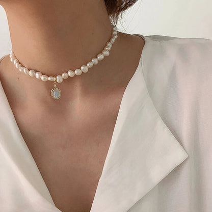 Vienkim Baroque Style Necklace Neck Chains for Pearl Simple Hip Hop Metal Choker Punk Clavicle Chain Jewelry