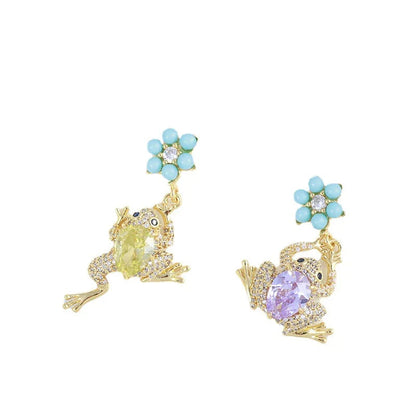 3d Little Frog Little Jumping Frog Earrings Necklace Ring Set Jewelry for Woman Trend