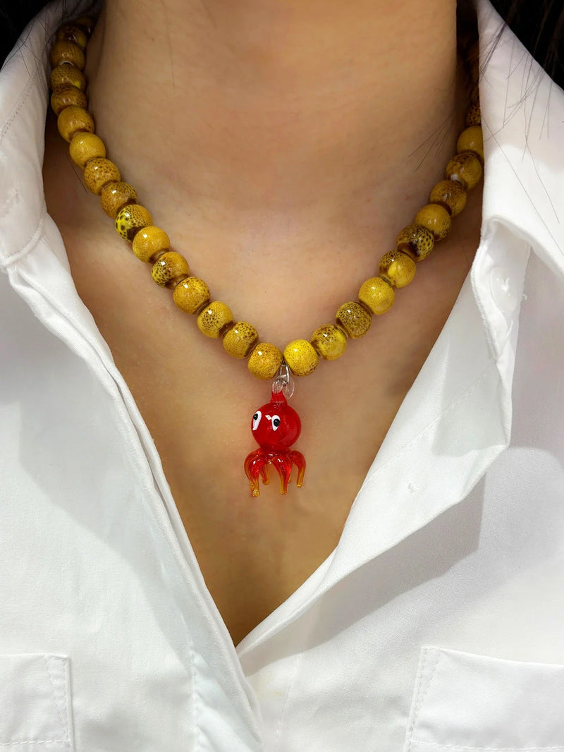Glass Pendant Beaded Necklace