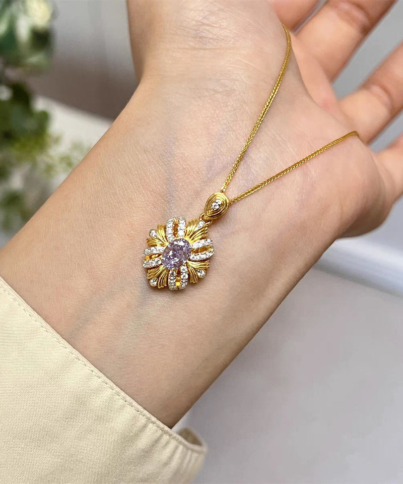 Style Gold Copper Overgild Zircon Sunflowe Pendant Necklace Yd042