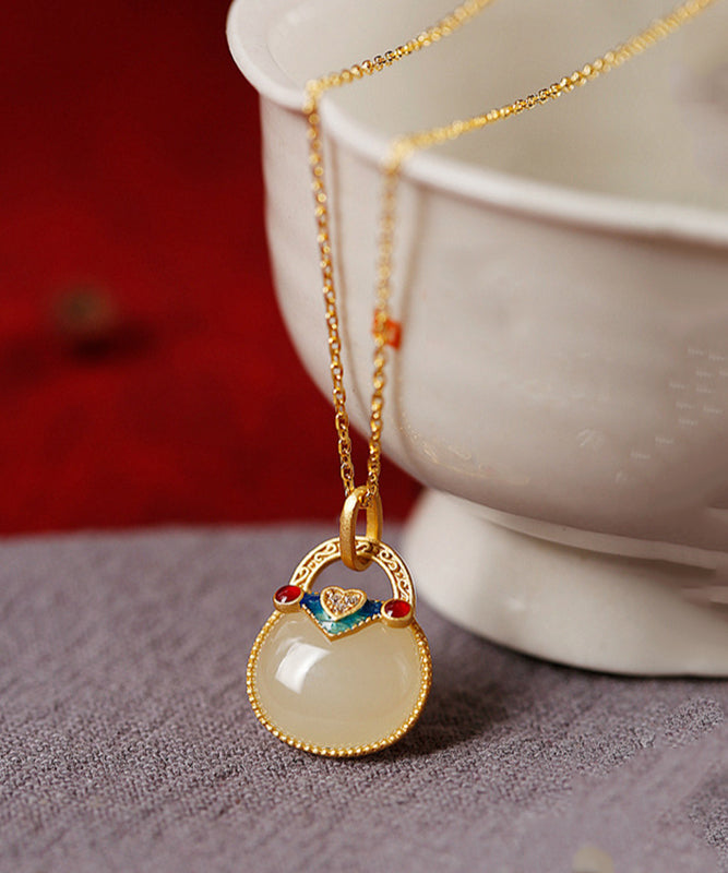 Stylish Gold Sterling Silver Overgild Jade Pendant Necklace Ts018