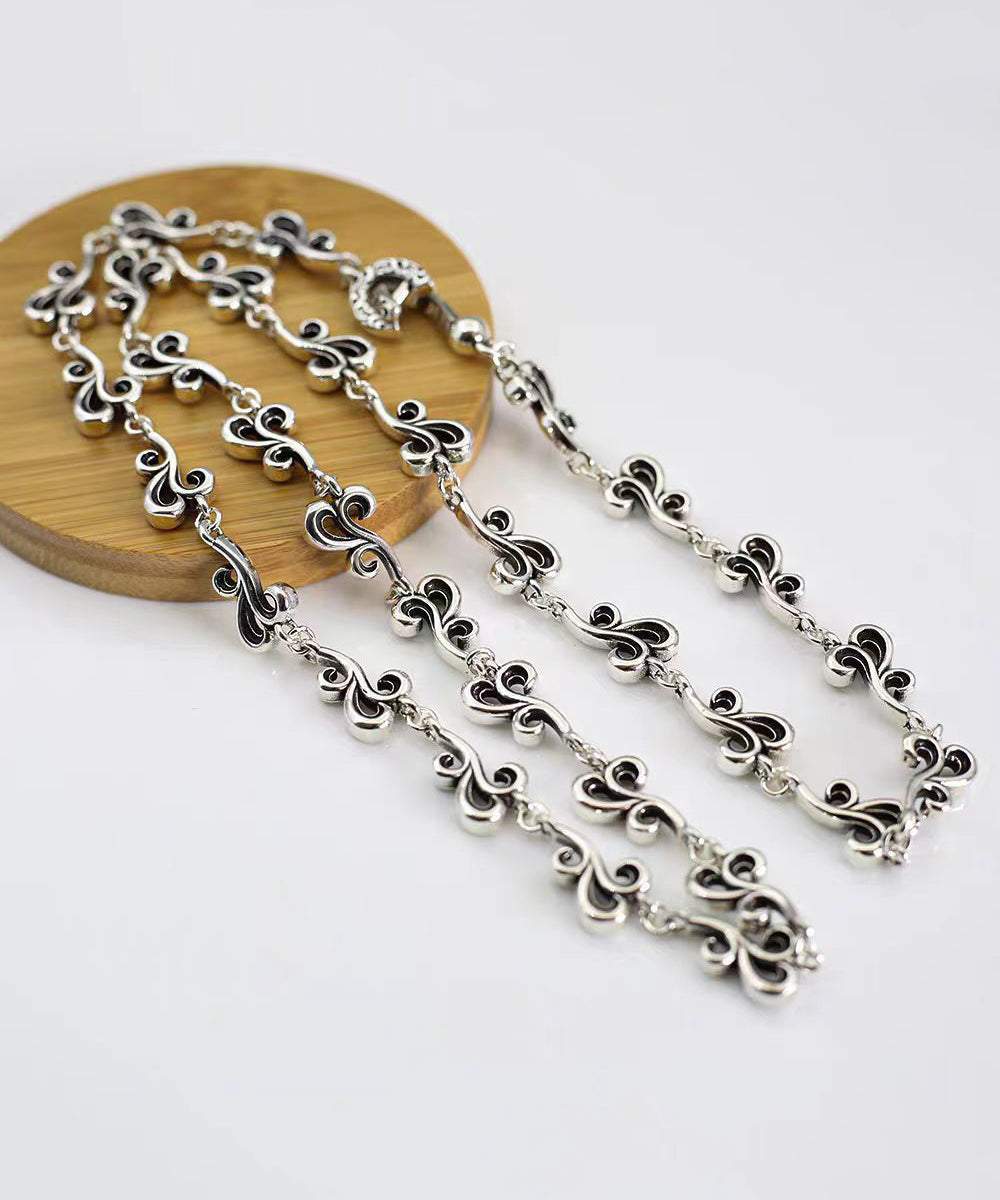 Unique Silk Sterling Silver Hollow Out Auspicious Clouds Necklace Kx1047