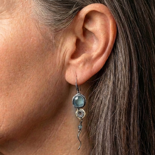 A Blue Stone Cross Earring Set