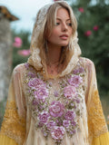 Bohemian Lace Floral Embroidery Women's Linen Hoodie elevenforest