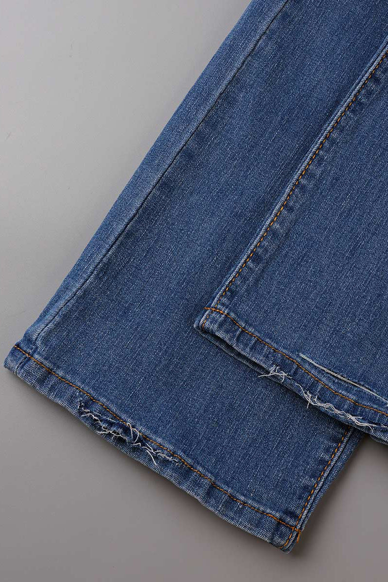 Street Patchwork Ripped Straight Denim Jeans(3 Colors)